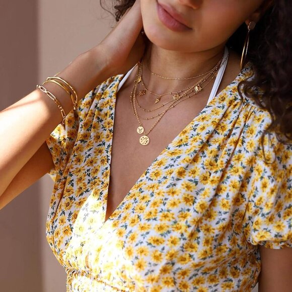 Gold Necklace for Women 18K Gold Plated Astrology Zodiac Necklace 12 Necklace Bi - Picture 2 of 7